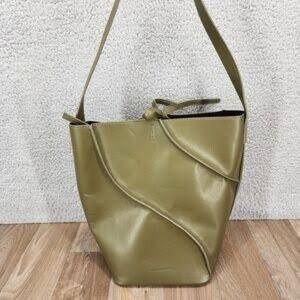 BCBGMAXAZRIA Asymmetrical Faux Leather Bucket Tote-Olive Green——RARE FIND!! NWT